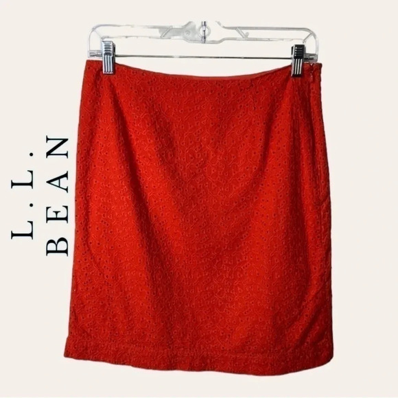 0723.‎ LL BEAN FULLY LINED EYELET “FAVORITE FIT” SKIRT ORANGE IN COLOR SIZE 2 - Picture 1 of 11